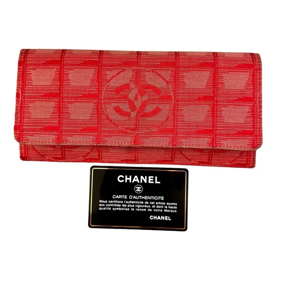 Authentic CHANEL Red Travel Line Leather & Canvas Long Wallet - Picture 12 of 16